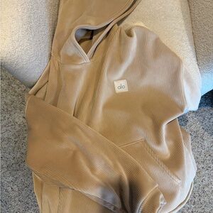 ALO Yoga Velvet Beige Hoodie & Sweatpants set